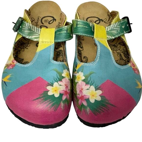 Calceo Comfort Clogs Sz 38(US 7.5–8)Hand Painted Floral Mary Jane Slip On Shoes - Picture 2 of 8